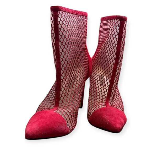 NINE WEST Women’s Red Mesh Suede Pointed Toe Stiletto Booties Size 9.5M - Picture 4 of 9